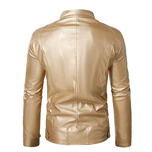 Veste hiver cuir patchwork homme blouson chaud zippé à manches longues doré 5XL