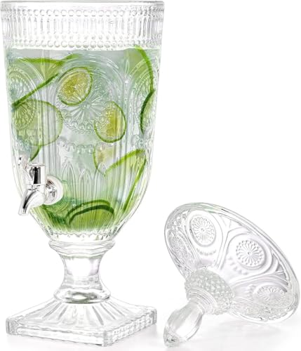 Image of Premium Water and Juice Glasses Set of 6 280ML and 2.8 Liter Bevarage Dispenser with Stainless Steel Tap 1 Piece, Set for Dining Table,Party,Gift Set,All pourpse use (7 Piece) (MT-22)