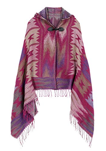 Women's Vintage Plaid Knitted Tassel Poncho Shawl Cape Button Cardigan