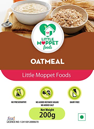 Image of Little Moppet Foods Oatmeal- 200g | Oats Porridge Mix | No Sugar, No Salt, No Milk, No Chemicals, No Preservatives | Breakfast Cereal Rich in Protein |Easily digestible for Little Ones | Made by a Doctor Mom