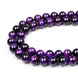 MJDCB 12mm 30 piezas Cuentas de Piedra Ojo de Tigre Morado Redondas Sueltas Piedras Semipreciosas Naturales para Hacer Joyas Pulseras Collares