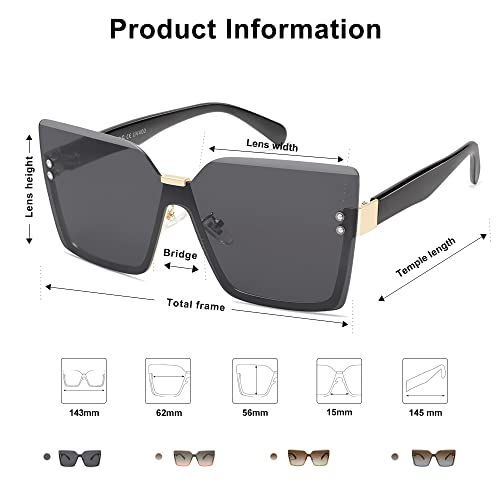 SOJOS Trendy Square Oversized Sunglasses Womens Big Rimless UV400 Ladies Shades SJ11604