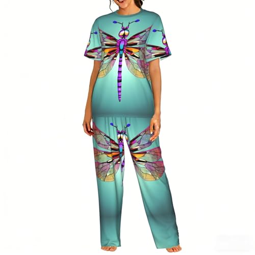 Ensemble de pyjama doux pour femme : le confort haut de gamme à motif libellule poétique