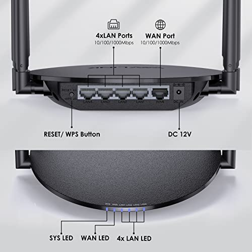 Wavlink Ac1200 Wifi Router Wireless Internet Router For Home,Dual Band Router(2.4Ghz And 5Ghz) With 1000Mbps Wan/Lan Gigabit Ethernet Port,4 X 5Dbi Foldable Antennas,Support Router,Repeater,Ap Mode #TOP1