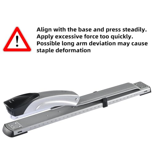 Image of Long Reach Stapler,with 2000 Staples & Stapler Remover Full Strip,20-25 Sheet Capacity,with Built-in Ruler and Adjustable Locking Paper Guide, Silvery