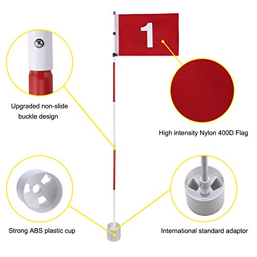 Kingtop Golf Pin Flags Pro, Practice Putting Green Flagstick Hole Cup Set, Golf Flag Stick For Driving Range | Backyard | Indoor | Outdoor, Red Flag Numbered #1, 6Ft Flagpole, 1-Set #TOP1
