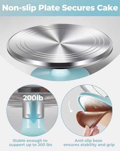 Image of Kootek Aluminium Alloy Revolving Cake Stand 12 Inch Rotating Cake Turntable for Cake, Cupcake Decorating Supplies for Mother's Day
