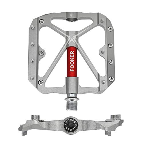 Fooker Mountain Bike Pedals Non-Slip Bike Pedals Platform Bicycle Flat Alloy Pedals 9/16 Needle Roller Bearing (It Red Needle Roller Bearing) #TOP3
