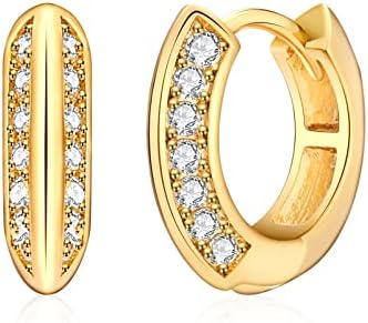 MESOVOR Geometric Hoop Earrings for Women, 18K Gold Plated Small Square Huggie Earrings | Minimalist Cubic Zirconia Earrings for Girls Gifts