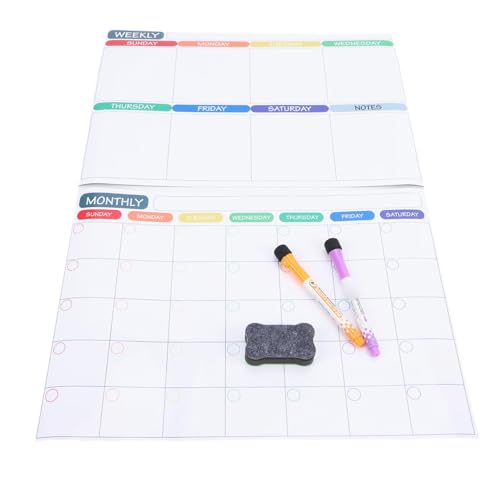 Ausla Ensemble de Calendrier Magnétique Effaçable à Sec, Planificateur Mensuel en PET avec 8 Marqueurs et Gomme pour la Cuisine à Domicile, le Bureau et l'école