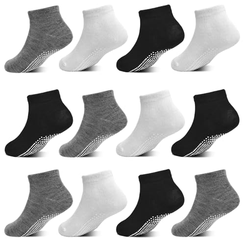 Chaussettes antidérapantes enfant 1-7 ans : lot de 12 paires de socquettes anti-glisse stretch