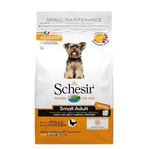 Schesir, Small Adult, Trockenfutter für kleine Hunde, Komplett und Ausgewogen, Reich an Hähnchen, mit Zugesetzten Vitaminen, Cruelty-Free, 2 kg