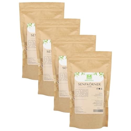 Senfkörner 2kg von Green Essence - ganzes Korn weiß - ungemahlene Senf Körner - Senfsaat Gewürz - 100% natürlich - Senfsamen - delikate weiße Mustard Seeds bester Qualität