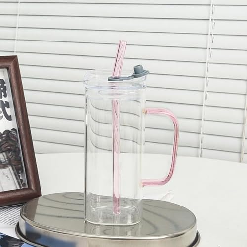 Zxyler 耐熱ガラス製タンブラー(タンブラーグラス) 400ml 最適容量 蓋付き・ストロー付き・取っ手付きで利便性満点 マグカップ・コーヒーカップ・ガラスカップ(ガラスコップ)兼用 カクテルグラス・ハイボールグラスとして活用 ウォーターや各種ドリンク