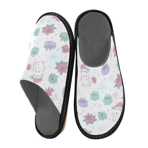 Slippers for Women Rabbit Christmas Gift Pattern Soft Winter Warm Shoes Indoor Outdoor Non-Slip House Travel Slippers