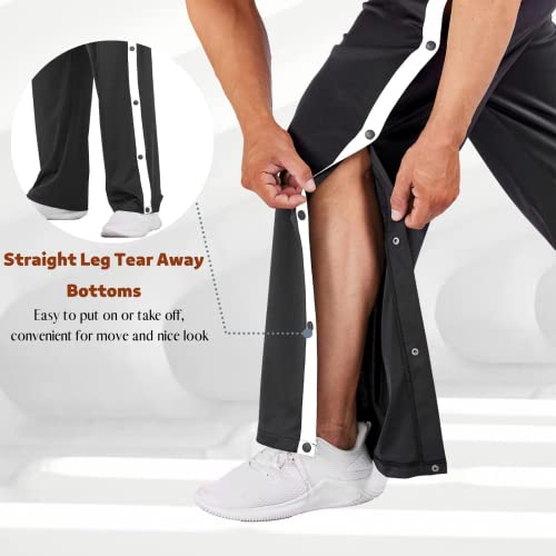 Deyeek Men's Tear Away Basketball Pants High Split Snap Button Casual Post-Surgery Sweatpants With Pockets Black #TOP1