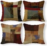 SiuSue Vintage Geometric Decor Linen Throw Pillow Case, 22 x 22 Inch Set of 4, New Living Room Decor, Housewarming Gift, Modern Decor, Mid-Century Modern Style Cushion Cover for Sofa Couch Bed.