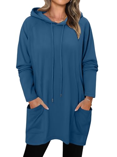 KISSMODA Women Hoodies Dress Long Sweatshirts Dress Raglan Sleeves Oversized Sweatshirts with Pocket 2025 Fall Winter Trendy