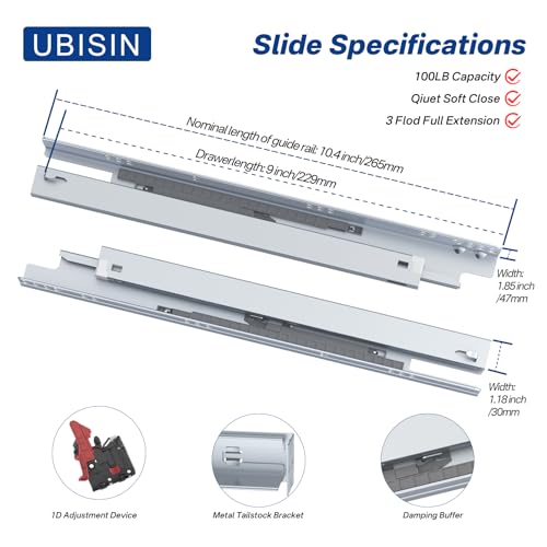 Ubisin 1 Pair 2 Pcs Concealed Soft Close Undermount Drawer Slides 9 Inch by Ubisin - Used condition - Image 2