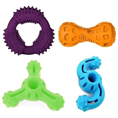 Ministry of Pet M.O.P Chew Toys for Dogs, Outdoor Waterproof Foam TPR Dog Toys, Float on Water, Throw & Fetch Durable Dog Chew Toys - 4 Pack, Blue, Orange, Purple, Green Cover