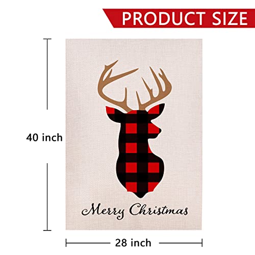 Dyrenson Merry Christmas 28 X 40 House Flag Buffalo Plaid Deer Double Sided, Xmas Farmhouse Quote Burlap Red Garden Yard Décor, Tartan Checkered Winter Seasonal Outdoor Decorative Large Flag Holiday #TOP1