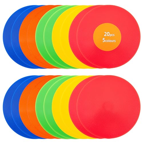 Aryjmz Spot Markers 9 Inch 20 Pcs Non Slip Rubber Floor Markers Flat Field Cones Poly Dots for Soccer Basketball Sports Speed Agility Training and Drills