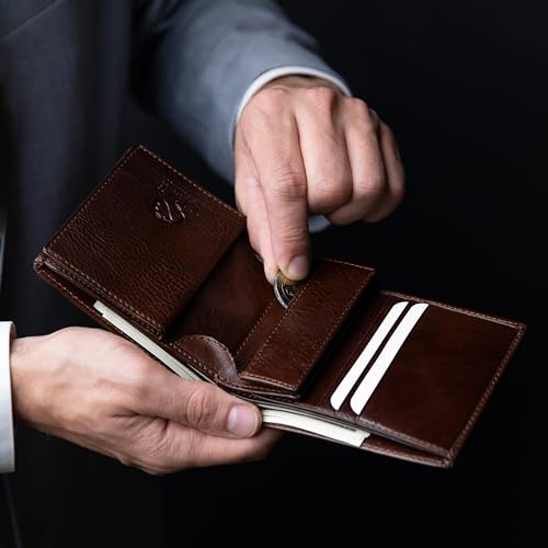 Image of Time Resistance Leather Men's Wallet - Minimalist Wallet Design with Credit Card Holder, Magnetic Coin Holder, and Cash Slots (Brown)