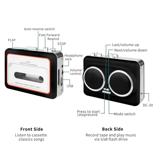 Convertisseur cassette portable USB double haut-parleur stéréo automatique - 6