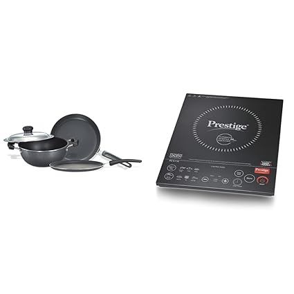 Prestige Omega Select Plus Residue Free Non-Stick Kitchen Set, 3-Pieces + Prestige Induction Cooktop PIC 6.1 V3