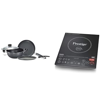 Prestige Omega Select Plus Residue Free Non-Stick Kitchen Set, 3-Pieces + Prestige Induction Cooktop PIC 6.1 V3