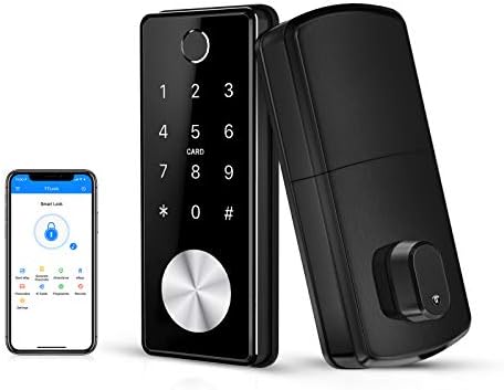 Ruveno Keyless Entry Door Lock, Smart Door Lock, Keypad Lock for Door, Electronic Door Lock, Fingerprint Passcode WiFi Bluetooth Card Key for Home Office(Black)