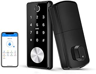 Ruveno Keyless Entry Door Lock, Smart Door Lock, Keypad Lock for Door, Electronic Door Lock, Fingerprint Passcode WiFi Bluetooth Card Key for Home Office(Black)