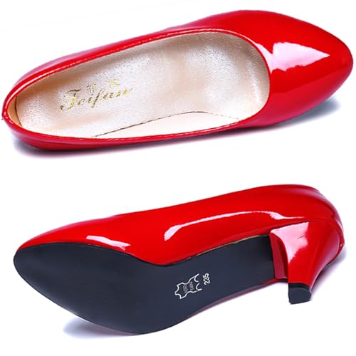 Image of WUIWUIYU Womens Office Kitten Heels Pumps Slip On Evening Dress Work Cute Sexy Pump Shoes