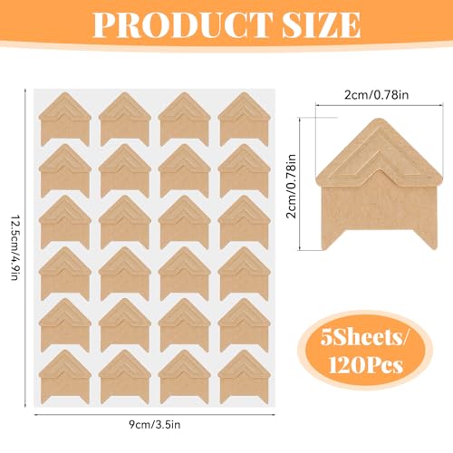 120 Pieces Acid-Free Self-Adhesive Photo Corners 5 Sheets Premium Scrapbook Picture Mounting Stickers for DIY Scrapbooking, Photo Album, Journal, Diary & Picture Frames (Brown)