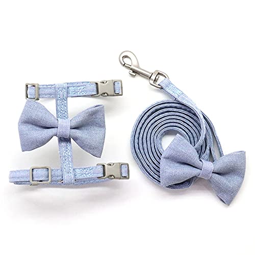 Tibemi 猫 ハーネス リードセット 可愛い 蝶ネクタ 猫用ハーネス ポリエステル製 猫 はーねす リード 調整可能 猫牽引ロープ リード付き首輪 胴輪 軽量 お出掛 散歩 簡単脱着式 引っ張り防止 脱走防止 ペット用品 空色