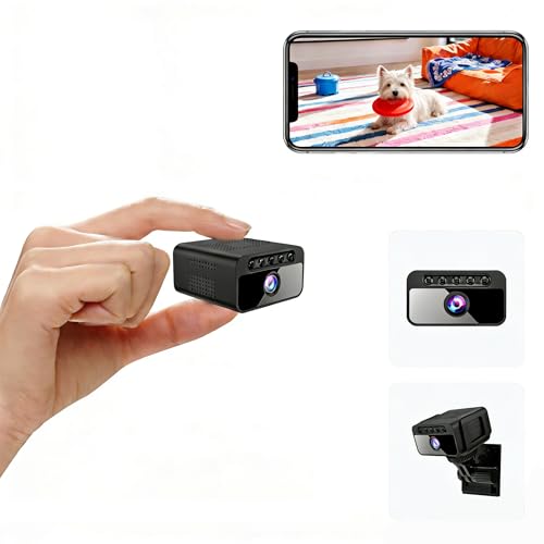 Mini Kamera, 4K WLAN Überwachungskamera Innen Akku mit Netzbetrieb – WLAN Überwachungskamera mit 150° Ultra-Weitwinkel, PIR-Bewegungsmelder, Nachtsicht, Unterstützung für SD Cart&Cloud-Speicher