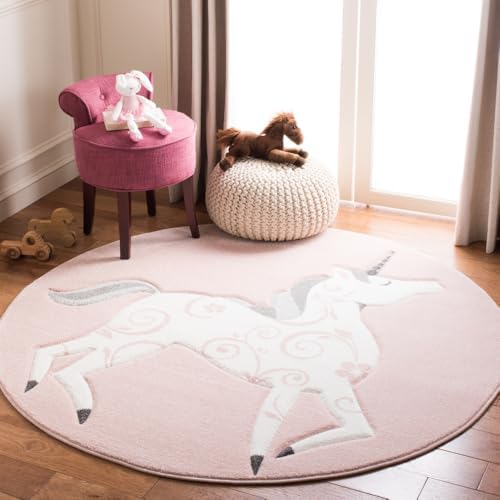 SAFAVIEH Carousel Kids Collection Area Rug - 5'3" Round, Pink & I...