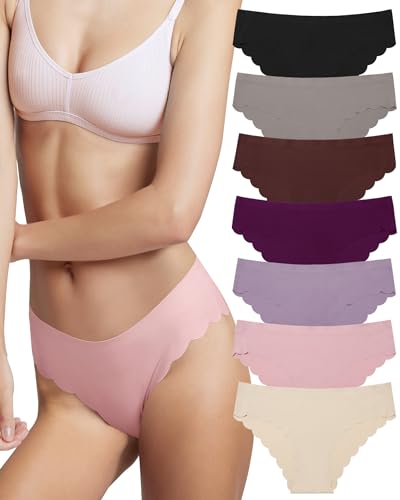 Image of LEVAO Seamless Underwear for Women No Show Ice Silk Bikini Breathable Hipster Wavy Sides Invisibles Panties 7 Pack S-XL