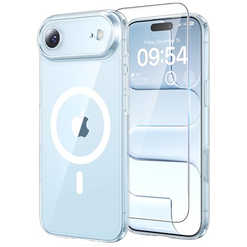 Image of TAURI for iPhone Air Case, Compatible with MagSafe, Clear | with Screen Protector, Not-Yellowing Military-Grade Protection, Shockproof Slim Magnetic Case for iPhone 17 Air