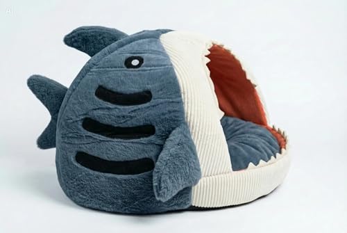 Tana Gatti - Casa Rilassante Con Fondo Antiscivolo - Cuccia Squalo Lavabile | Per Piccoli Cani E Gattini Animali Domestici Interno Calmante Casa Inverno - il tuo pet merita un trono (Blu)