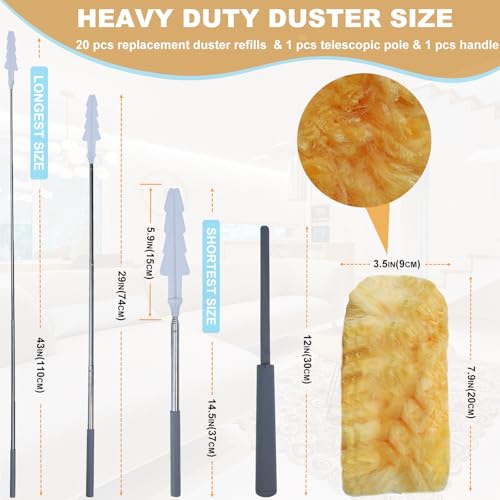 Image of 20 Count Two Sides Replacement Duster Head with 2 Handle, Static Dust Removal Brush Disposable Dusters Heavy Duty Multi-Surface Duster Refills for Dusting Electronics, Furniture, TV (Orange)