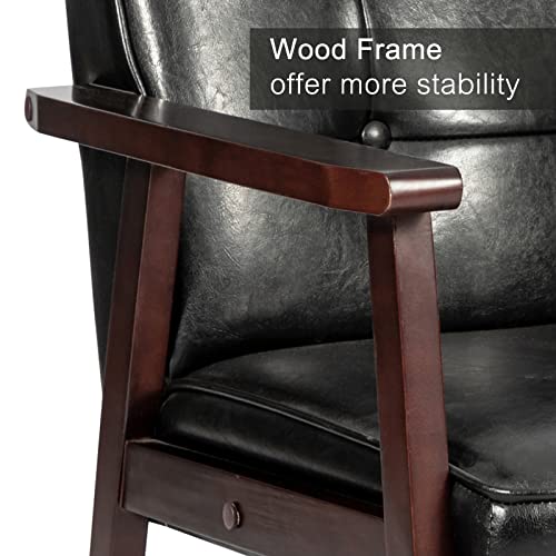 Okeysen Mid Century Modern Accent Chair, Retro Wood And Leather Armchairs Side Chair, Lounge Reading Comfy Arm Chair For Living Room, Bedroom, Office (Black) #TOP4