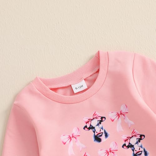 Western Bell Bottom Outfits For Toddler Girls Fall Winter Clothes Cow Print Crewneck Sweatshirt Flare Pants Casual Set4