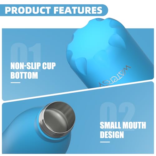 Image of WATERSY Stainless Steel water bottles,17oz /500ml Insulated Water Bottles,Blue metal water bottle Keeps Drink Cold and Hot,BPA Free kids water bottles for School,Gym,Travel,Sports