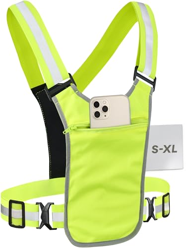 Prowiste Chaleco Reflectante Bicicleta Hombres & Mujeres – Visibilidad 360° con Bolsillo Frontal – Correas Ajustables – también para Correr & Actividades al Aire Libre