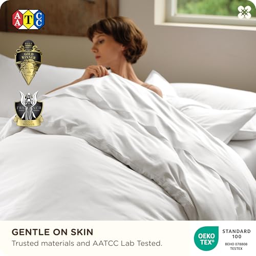 Image of Bedsure Cooling Duvet Cover Queen Size, Cotton & Viscose Derived from Bamboo Duvet Cover Set, PureWoven Ultra-Soft, Breathable & Lightweight Home Bedding for All Seasons (White,90 inchx90 inch)