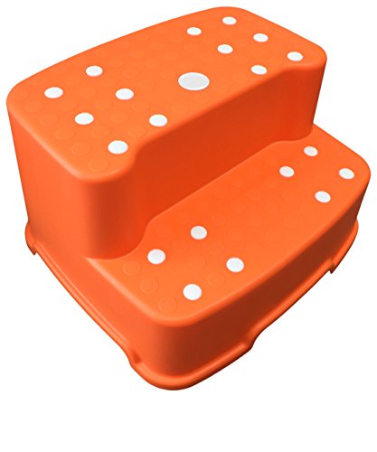 Tenby Living Extra-Wide Extra-Tall Jumbo Step Stool with Removable Non-Slip Caps & Rubber Grips, Orange