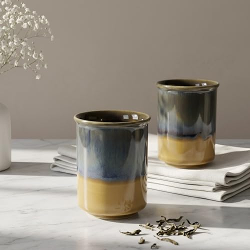 Image of SNS Ceramic Tumbler Set of 2 | Handmade Studio Pottery Drinkware for Water, Juice, Lassi, Cold Coffee & Milk | Premium Hot & Cold Beverage Glass for Home & Gifting (Dusky Horizon Tumbler)