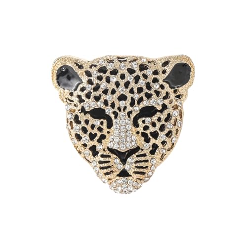 Image of Rheinstone Leopard Brooch Vintage Black Enamel Spotted Leopard Head Brooch Pin Gold Silver Black Leopards Brooch Trendy Clothing Hat Bag Accessories Christmas Birthday Party Jewelry
