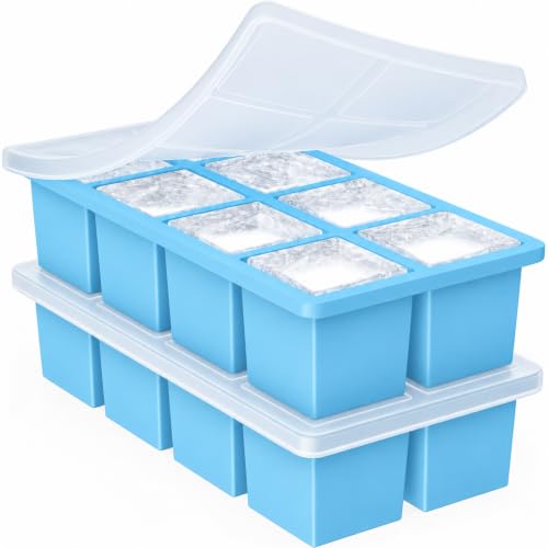 Large Ice Cube Trays for Whiskey: GGOW Big Silicone Ice Cube Trays 2Inch - Huge Square Ice Cubed Tray for Whisky and Cocktail